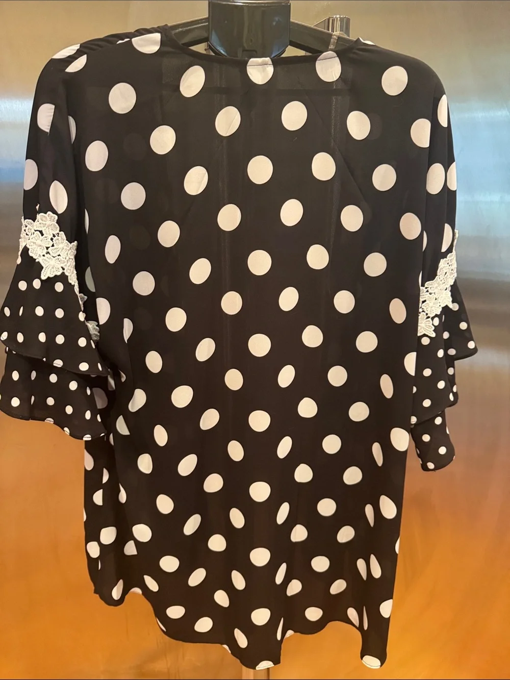Black & White Polka Dot Kimono with Lace Trim